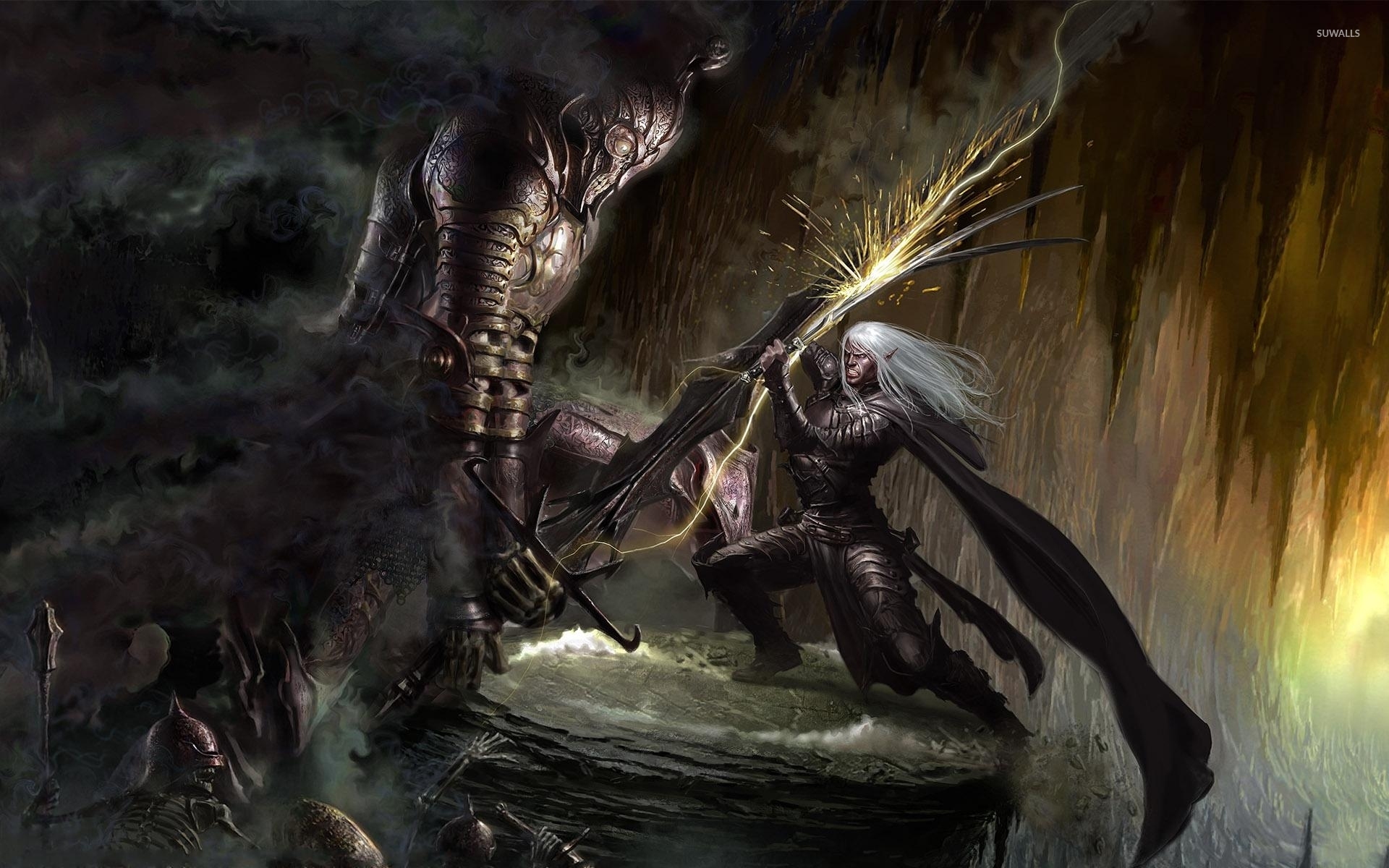 Knight in battle with an elf wallpaper