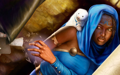 Monk and her pet weasel wallpaper