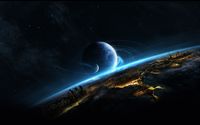 Planet above the futuristic world wallpaper 2560x1440 jpg