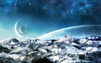 Planets over the snowy mountains wallpaper 2560x1600 jpg