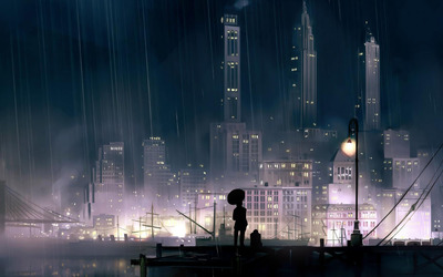 Rainy city at night Wallpaper