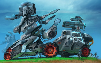 Robot soldier and machine Wallpaper