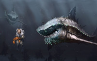Sharks attacking the diver wallpaper 2560x1600 jpg