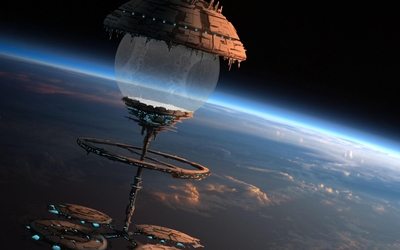 Space station orbiting a planet Wallpaper