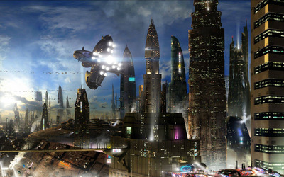 Spaceship in the city [2] wallpaper