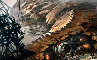 Steampunk spaceship wallpaper