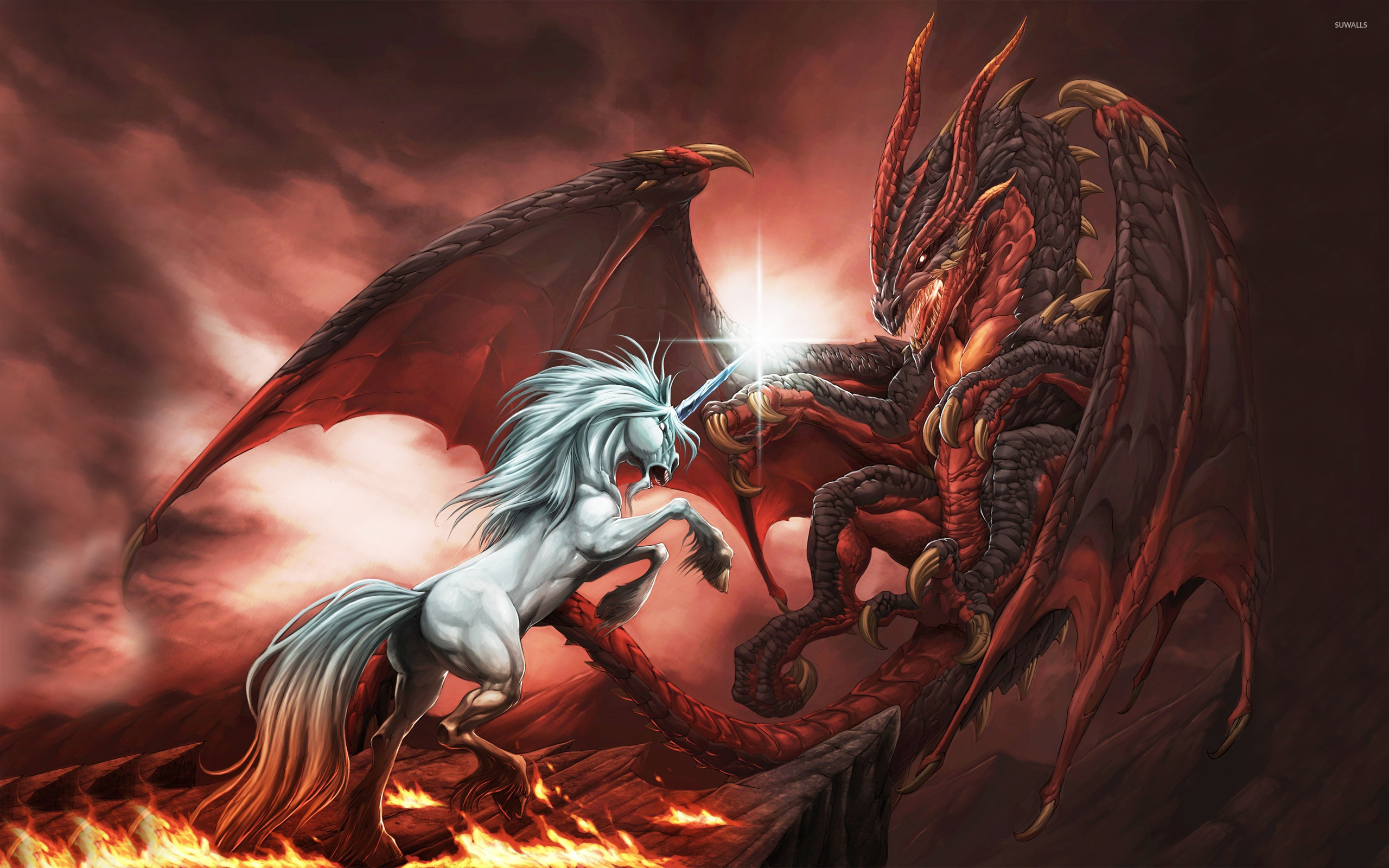 Unicorn Vs Dragon Wallpaper Fantasy Wallpapers 5256