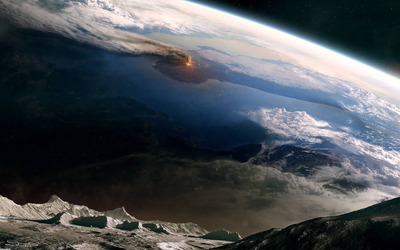 Volcano eruption view from the moon wallpaper