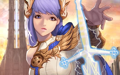 Warrior girl with purple hair wallpaper