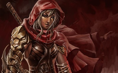 Warrior with a red hood wallpaper