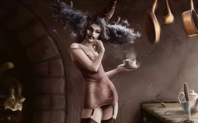 Witch drinking tea wallpaper