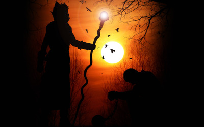 Wizard silhouette in the sunset wallpaper