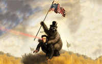 Bear riding Abraham Lincoln with Laser Eyes wallpaper 1920x1200 jpg