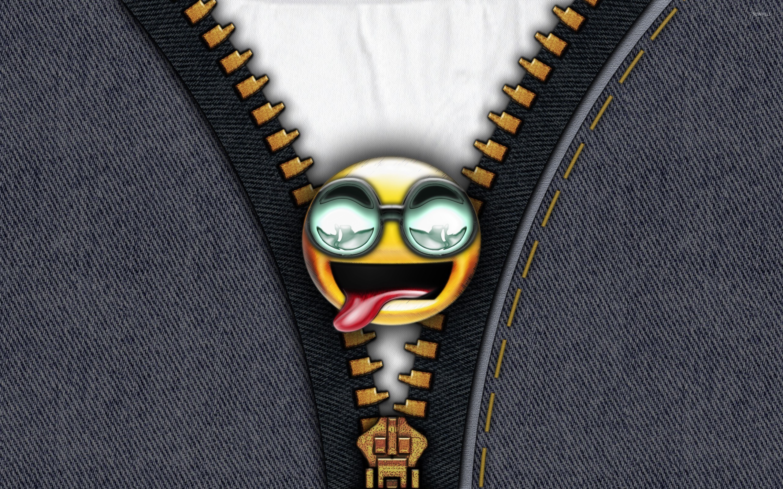 Emoticon on denim zipper wallpaper