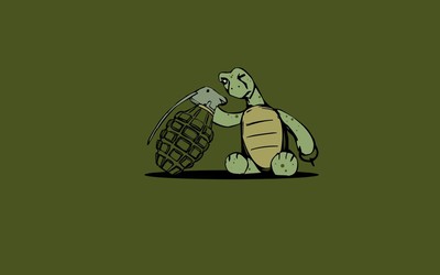Turtle looking at a grenade wallpaper