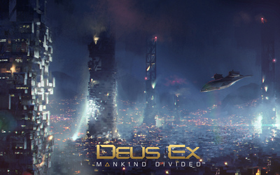 Aircraft over the city in Deus Ex: Mankind Divided wallpaper