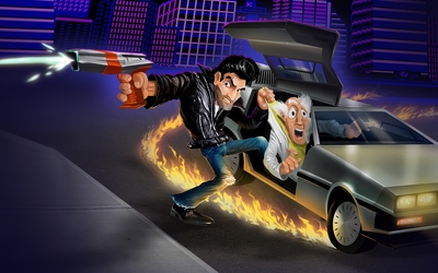 Burning tires of a car in Retro City Rampage wallpaper