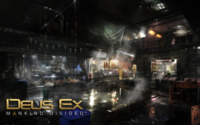 Deserted market in Deus Ex: Mankind Divided wallpaper