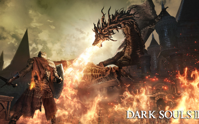 Knight fighting the dragon in Dark Souls III wallpaper