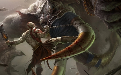 Kratos fighting with a beast - God of War: Ascension wallpaper