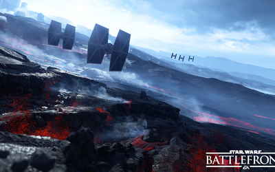 TIE Fighters over the volcanoes in Star Wars Battlefront wallpaper