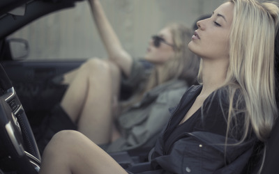 Blonde girls chilling in the car wallpaper