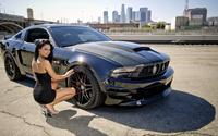 Brunette with a Ford Mustang wallpaper 1920x1080 jpg