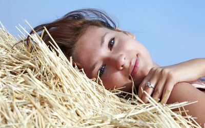 Girl in hay wallpaper