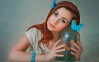 Redhead with a butterfly in a bottle wallpaper 1920x1200 jpg