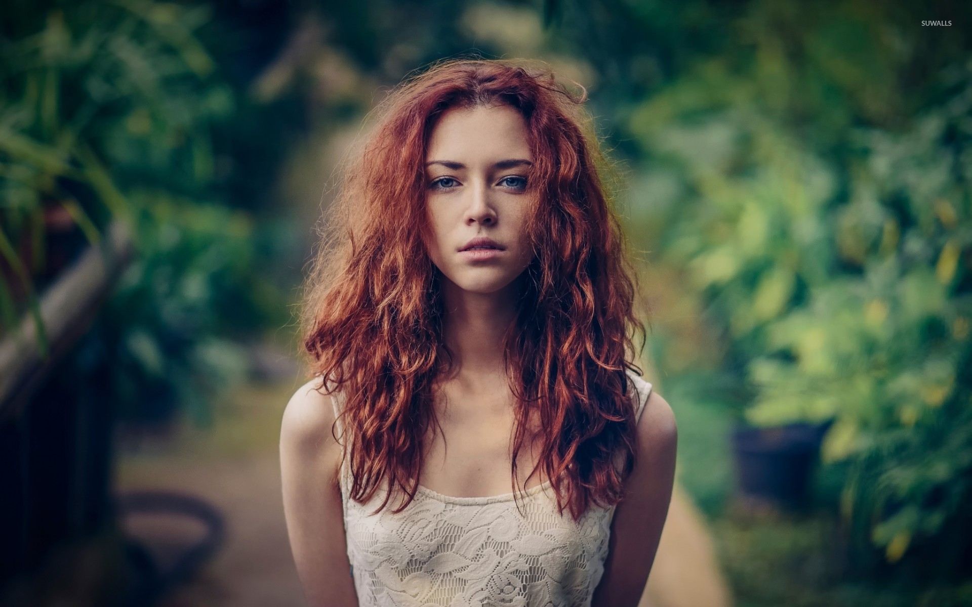 redhead white shirt