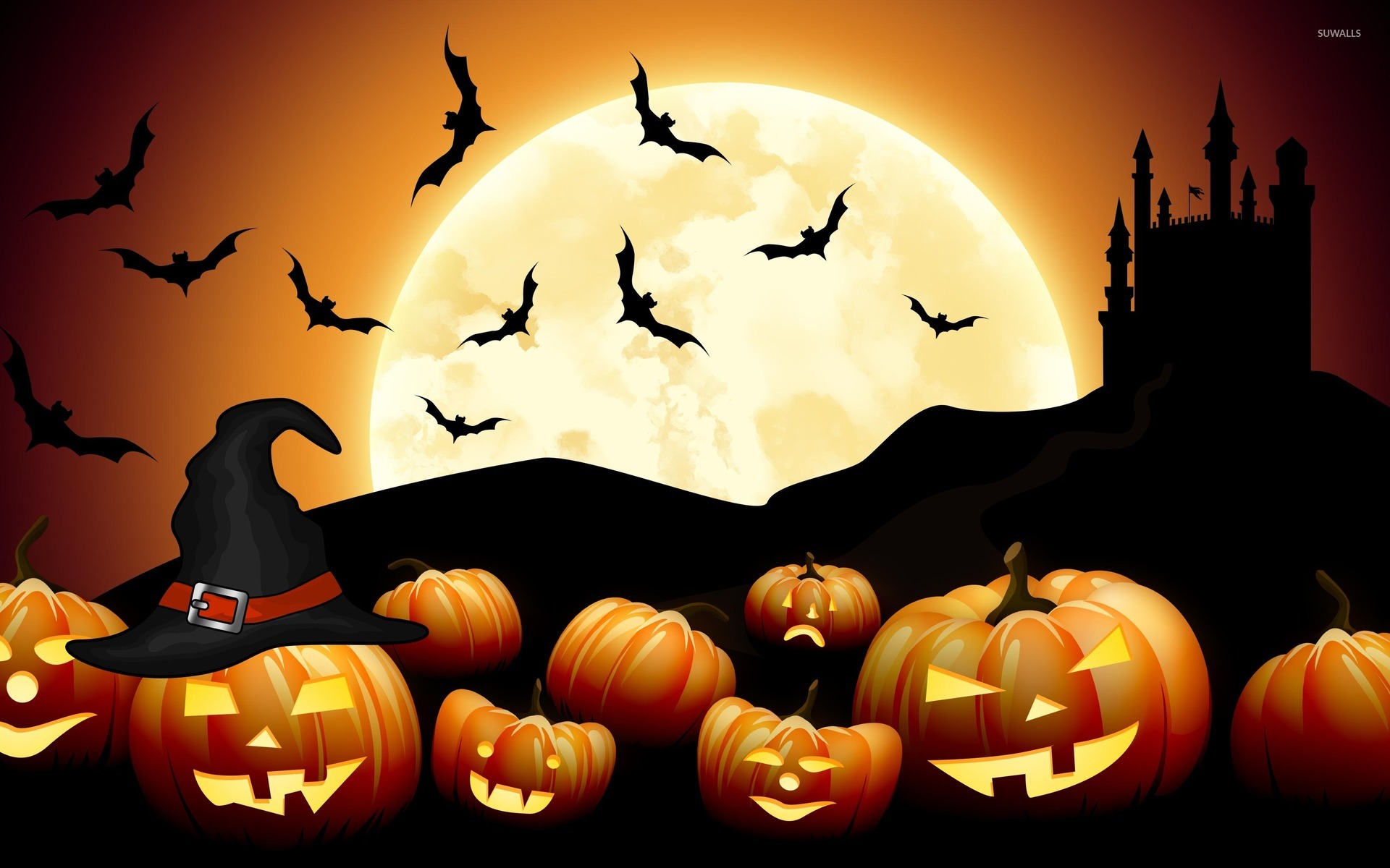 Bats flying over the jack-o'-lanterns wallpaper - Holiday wallpapers ...