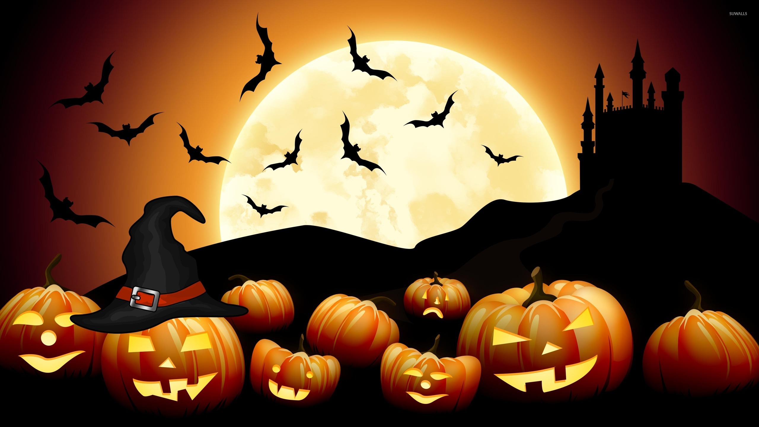 Bats flying over the jack-o’-lanterns wallpaper - Holiday wallpapers