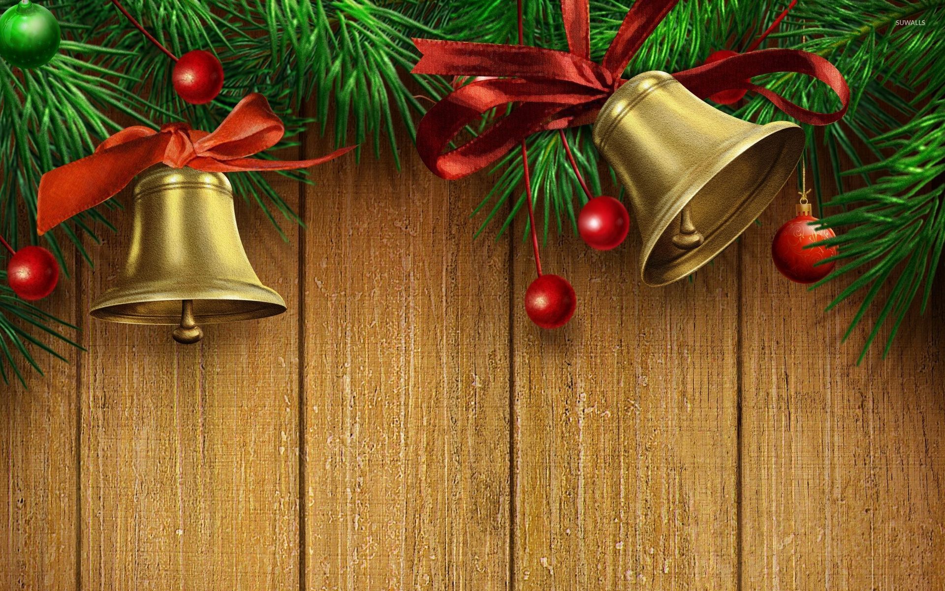 Golden bells with red bows wallpaper - Holiday wallpapers - #51903