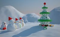 Happy snowman family by the Christmas tree wallpaper 2560x1600 jpg