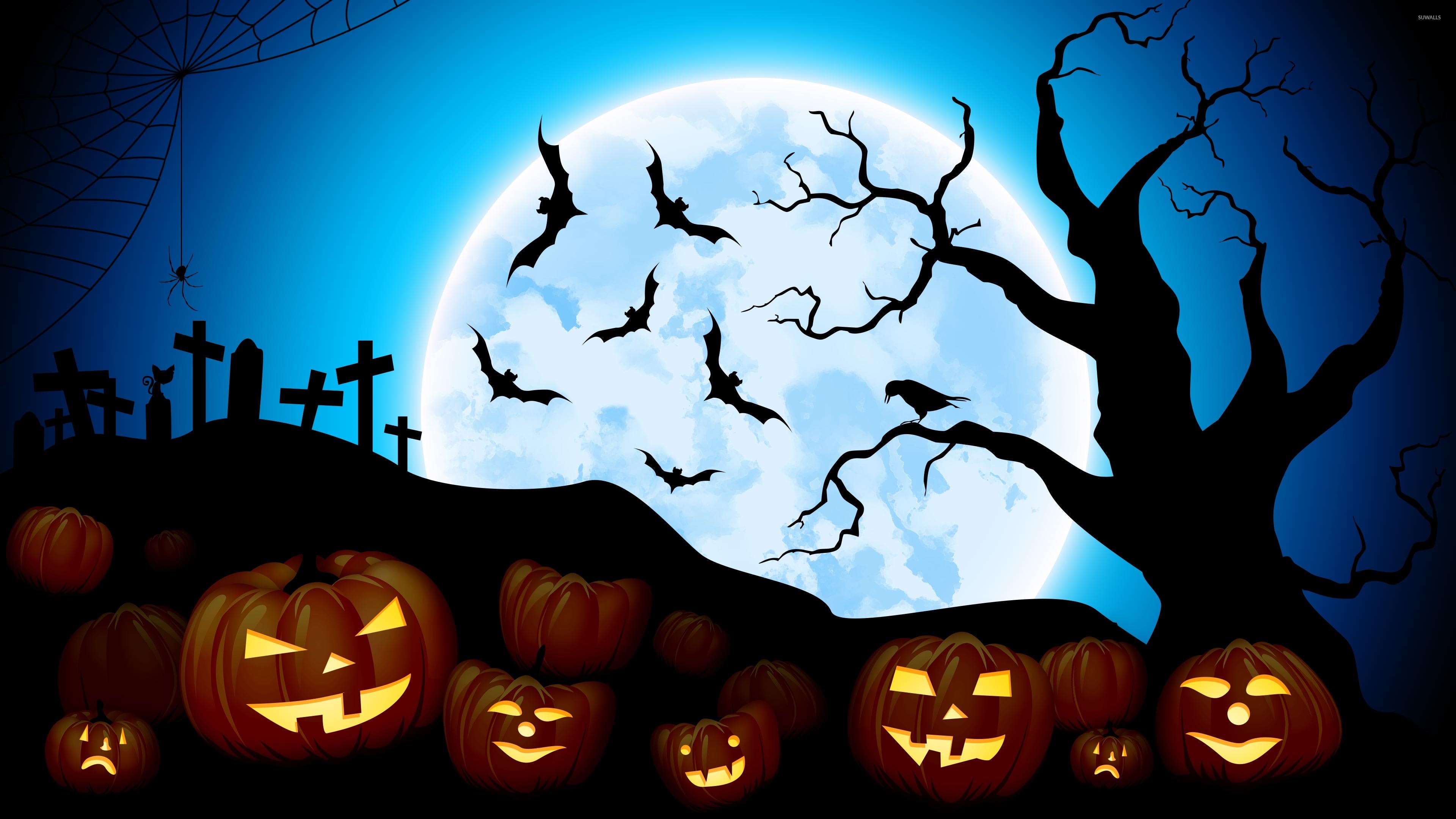 Jack-o'-lanterns in the blue full moon wallpaper - Holiday wallpapers ...