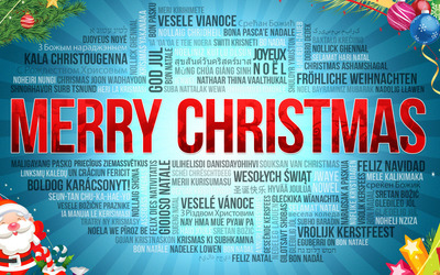 Merry Christmas in many languages wallpaper