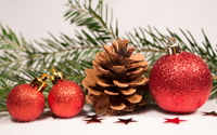 Red baubles and cone on a fir branch wallpaper 3840x2160 jpg