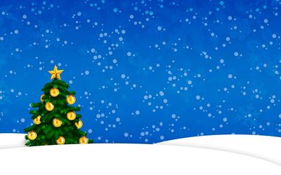 Snow falling on the golden Christmas tree Wallpaper