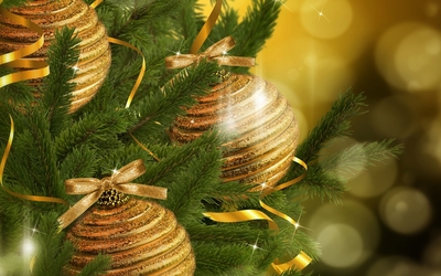 Sparkly golden baubles in the Christmas tree wallpaper