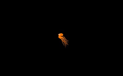 Orange Octopus swimming into the darkness wallpaper