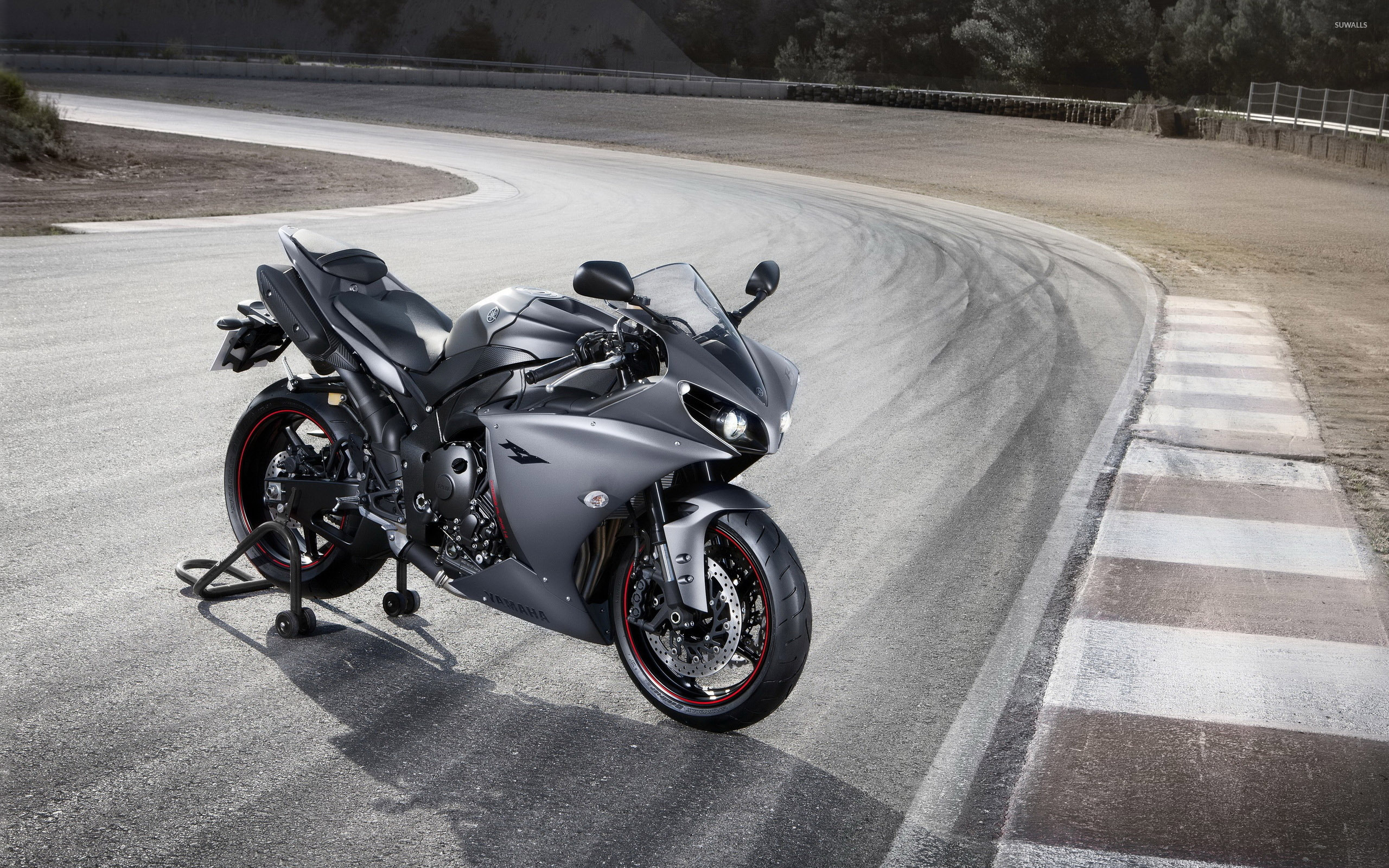 Silver Yamaha YZF-R1 on the racing track wallpaper - Motorcycle