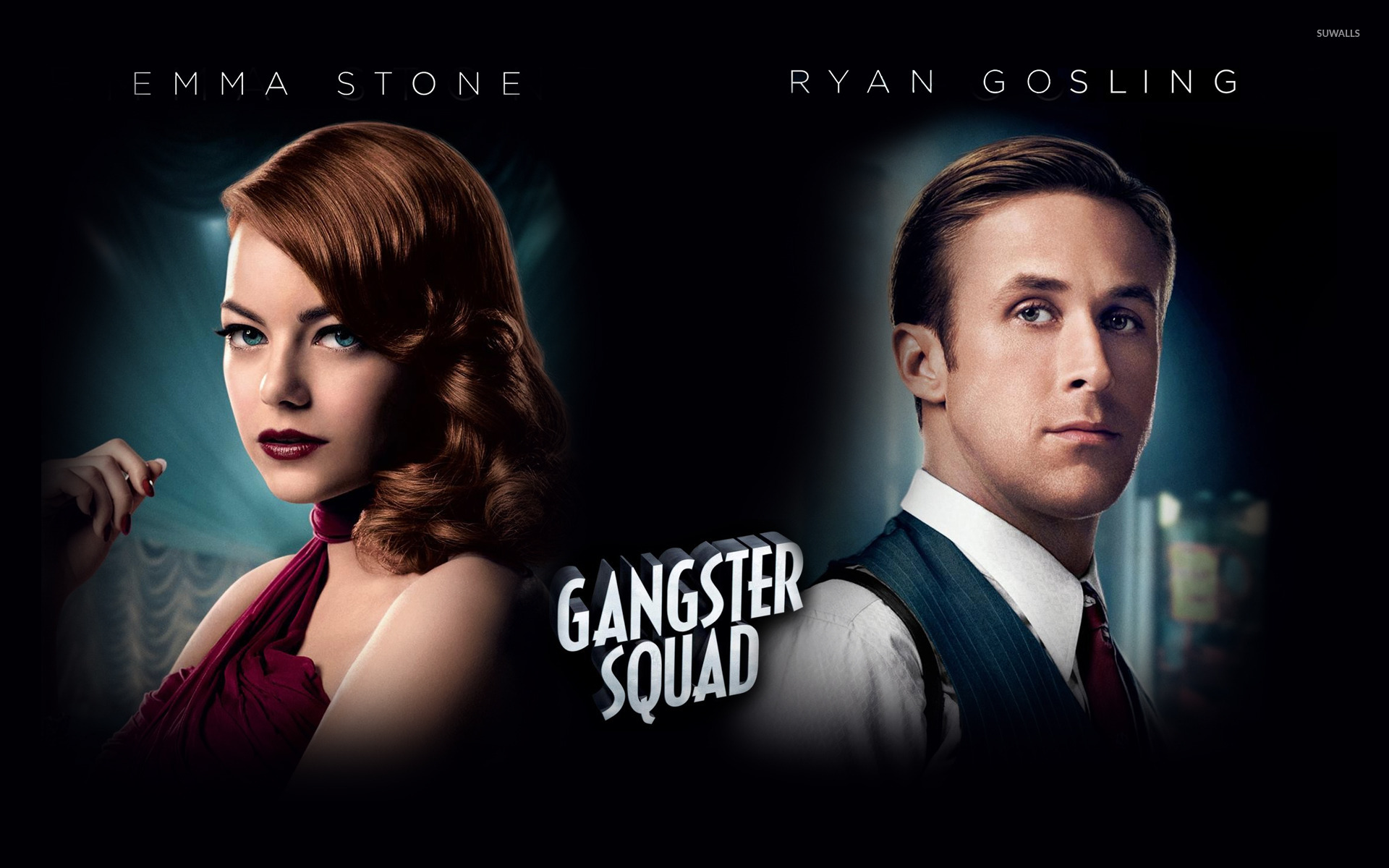 Охота на гангстеров. Эмма Стоун и Райан Гослинг охотники на гангстеров. Gangster Squad обои. Обои на телефон из драмы. Драма картинки.