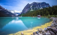 Amazing turquoise water lake guarded by rocky mountains wallpaper 1920x1200 jpg