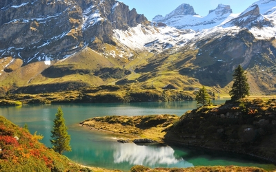 High mountains at the lake side wallpaper