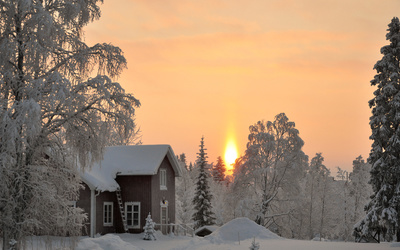 House in the snowy forest wallpaper