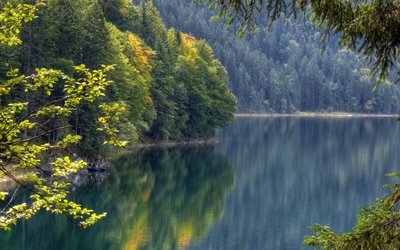 Mountain forest reflecting in the lake [3] wallpaper