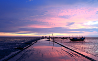 Purple sunset above the fishing boats wallpaper 2560x1600 jpg