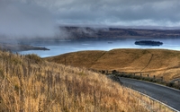 Road towards the foggy lake wallpaper 1920x1200 jpg