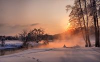 Steam rising from the river by the frozen nature wallpaper 1920x1080 jpg