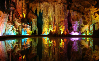 Cave lake reflections wallpaper